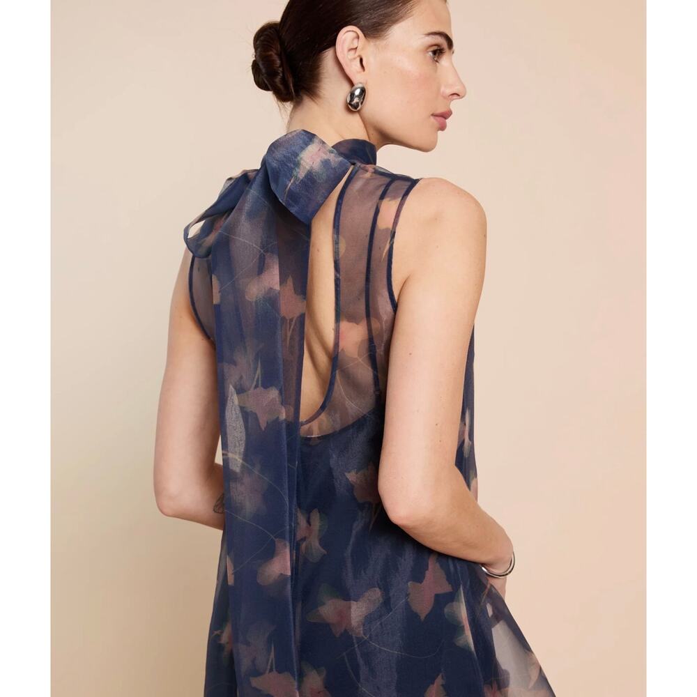 New NWT Caara Aletta navy flutter dress sz L $222 - Picture 3 of 8